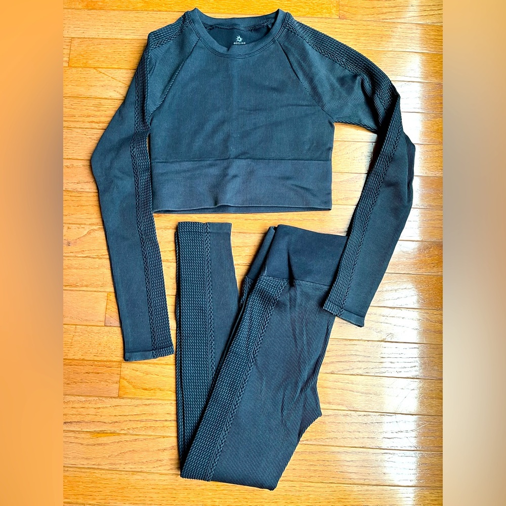 Aerie Black Workout Set Ribbed